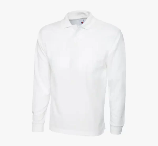 white Uneek Long Sleeve Polo Shirt