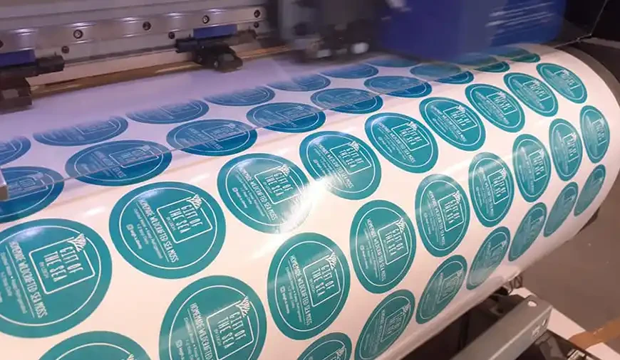waterproof stickers being printed